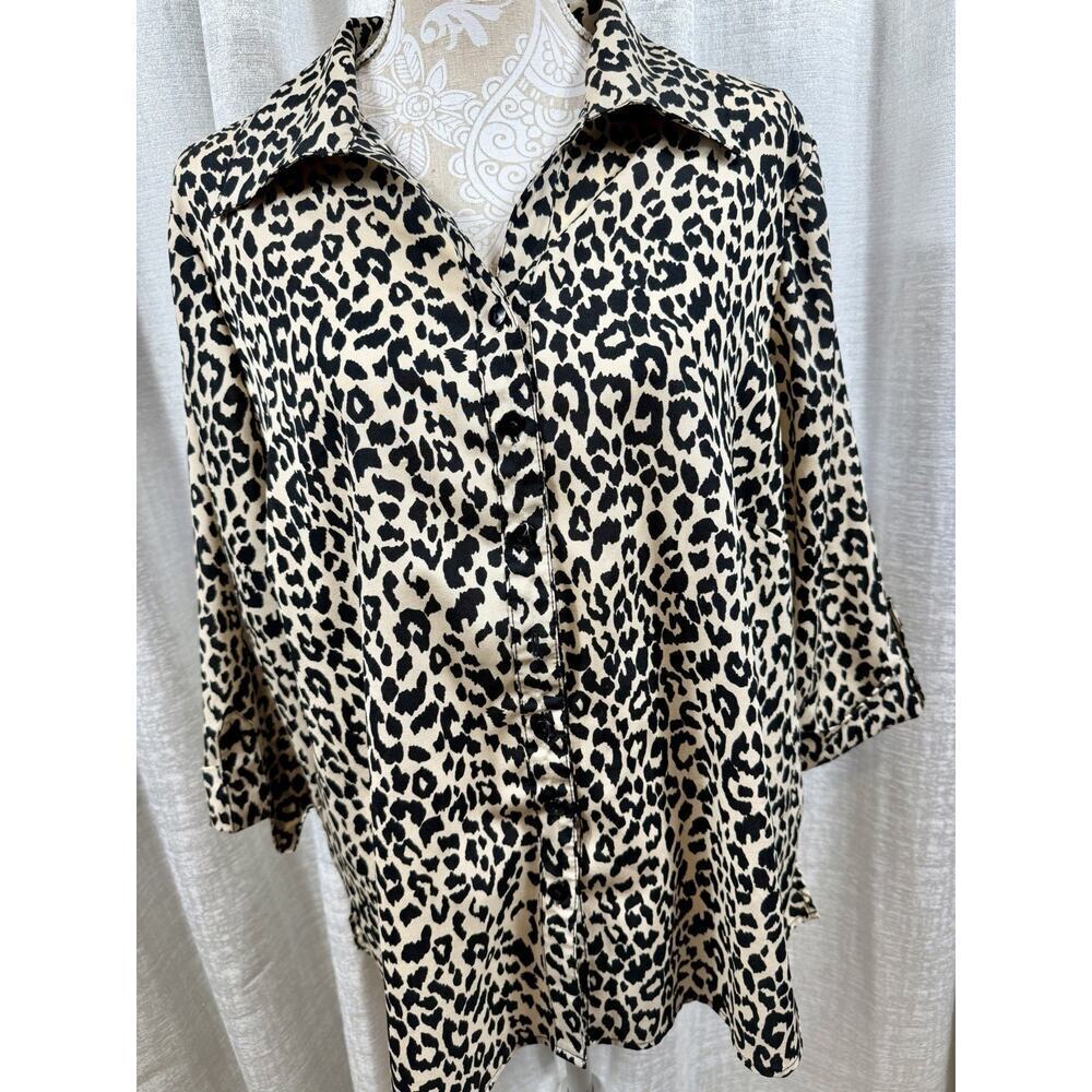 BFA Classics Leopard Print Button Up Blouse 2X Animal Print Career Top - Picture 3 of 10